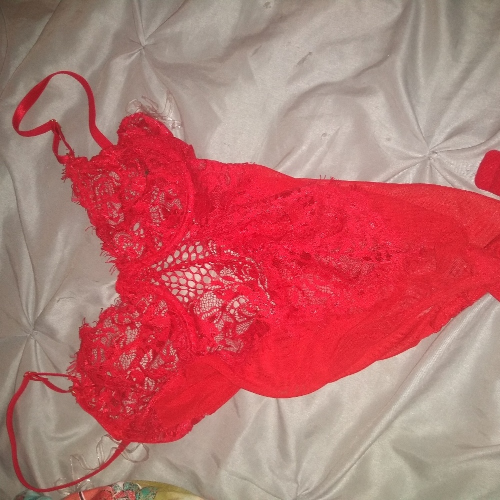 Red lace body suit